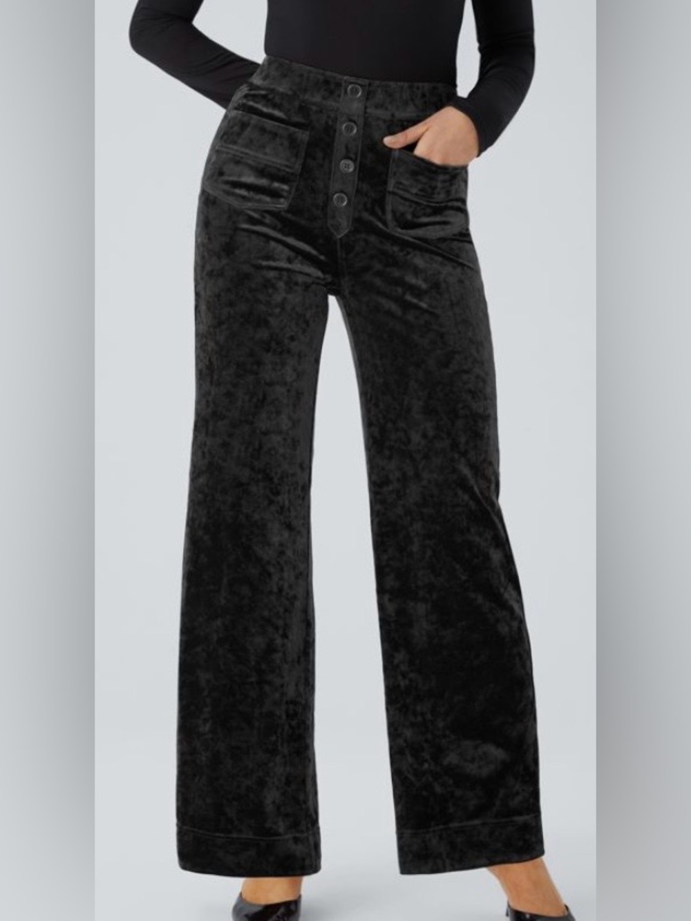 2X.    HALARA  STRETCHY VELVET BUTTON STRAIGHT  LEG  PANT